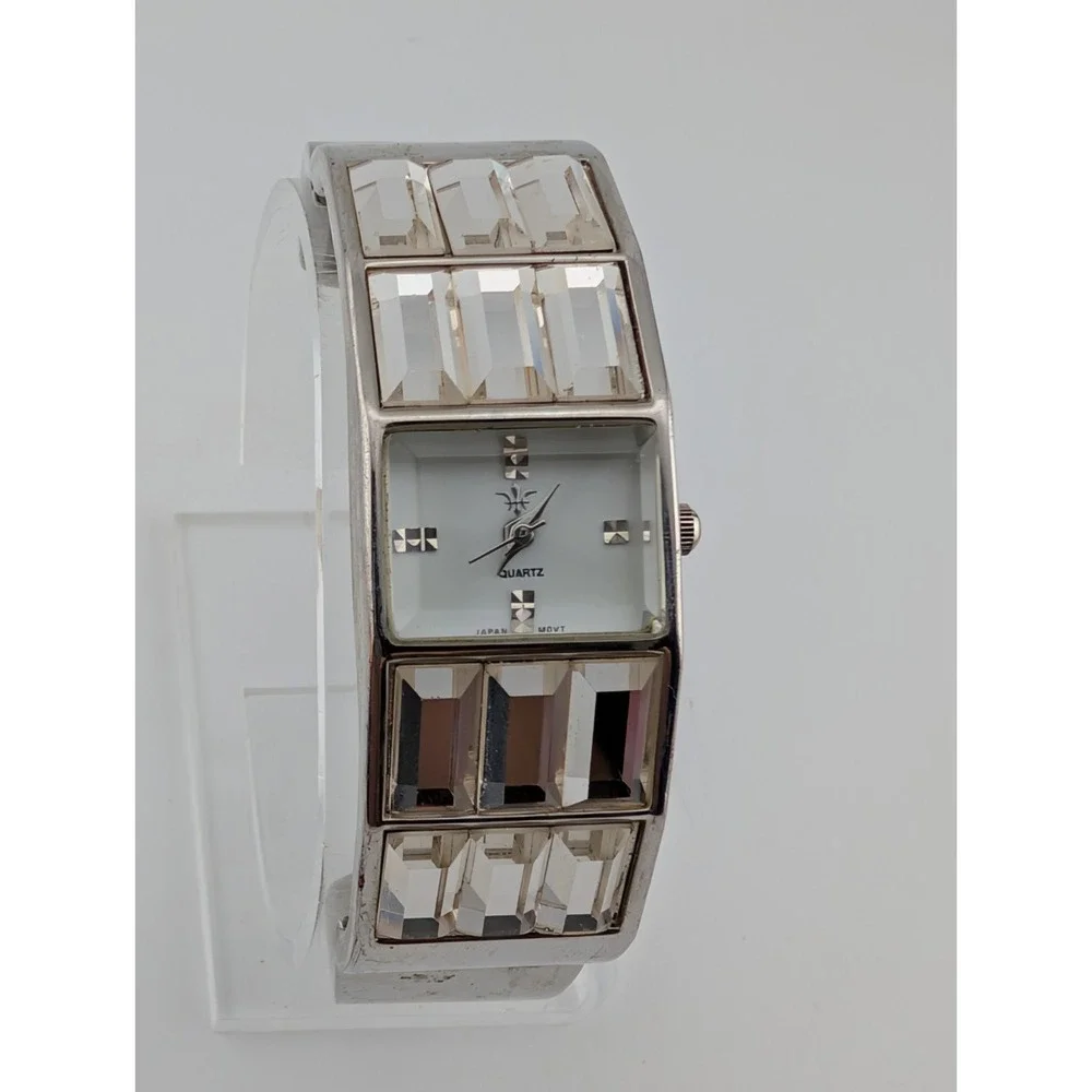 Cannes Watch Women 21mm Silver Case Bangle Band Crystals- New Battery